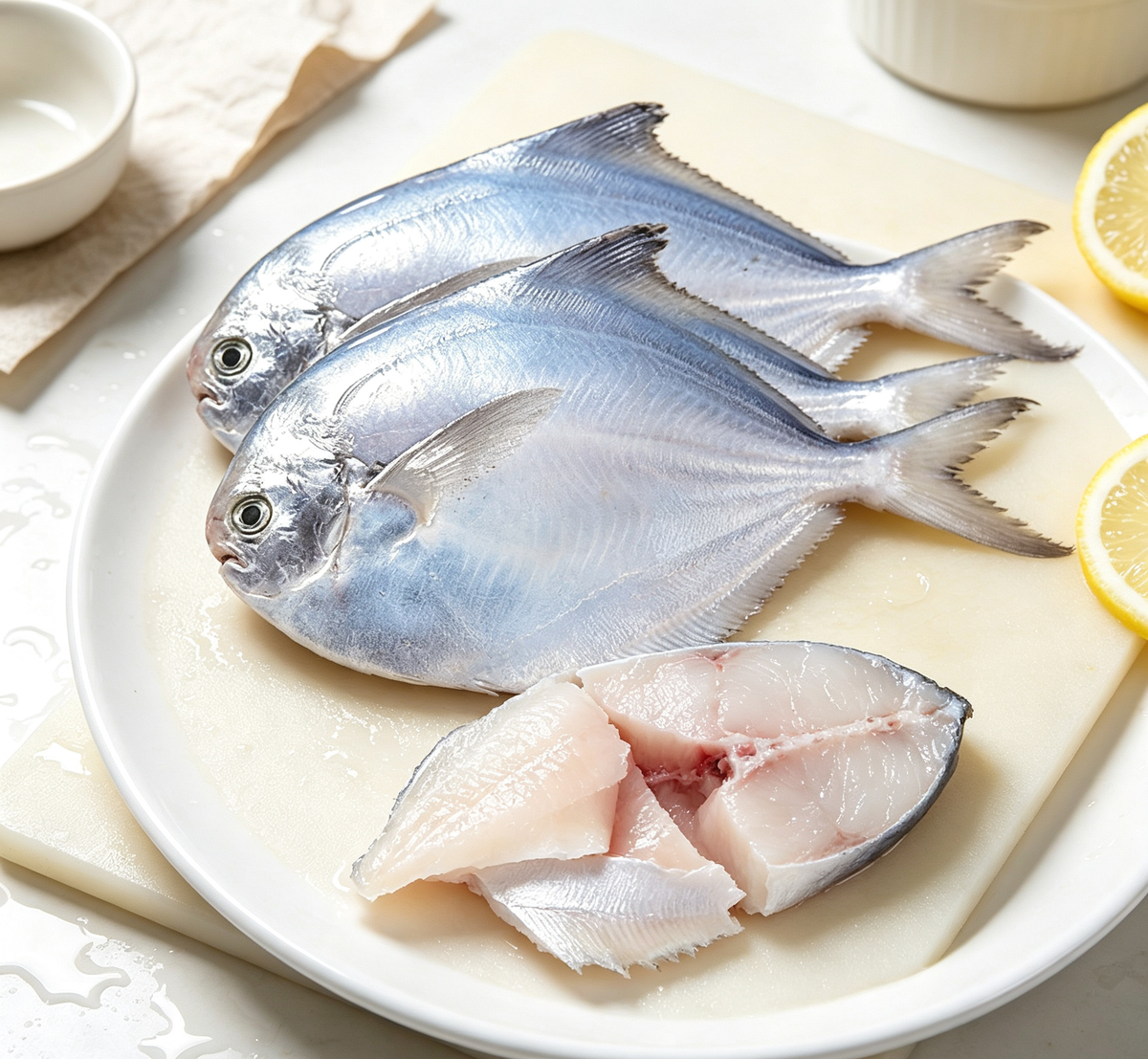 Fresh Silver Pomfret - Whole & Fillet Cuts