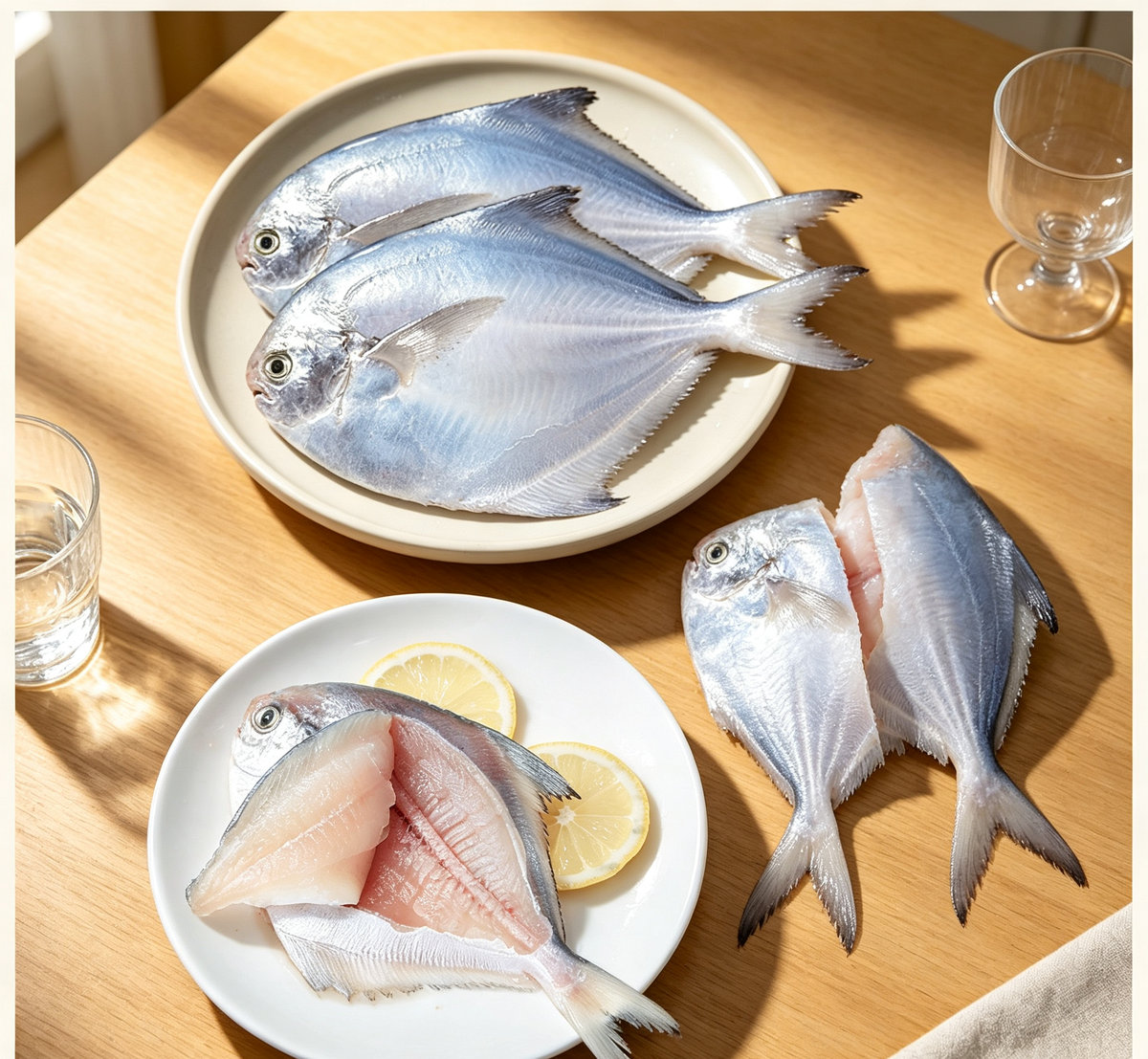 Fresh Silver Pomfret - Whole & Fillet Cuts